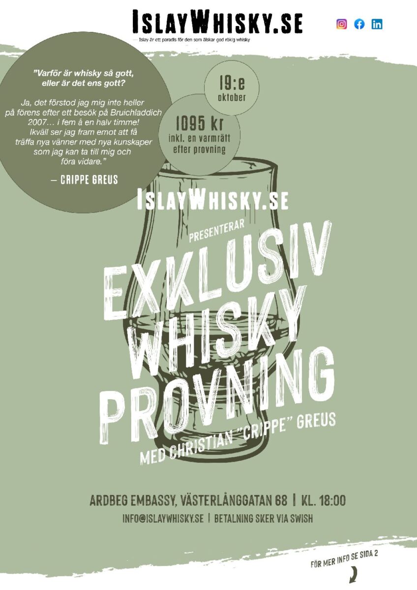 Islaywhisky.se bjuder in till whiskyprovning på Ardbeg Embassy
